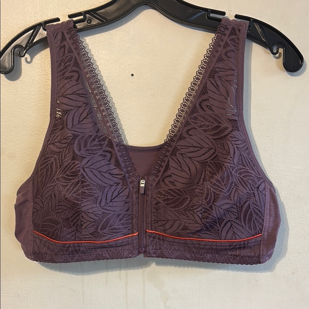 Purple Floral Textured Bra with V-Neckline